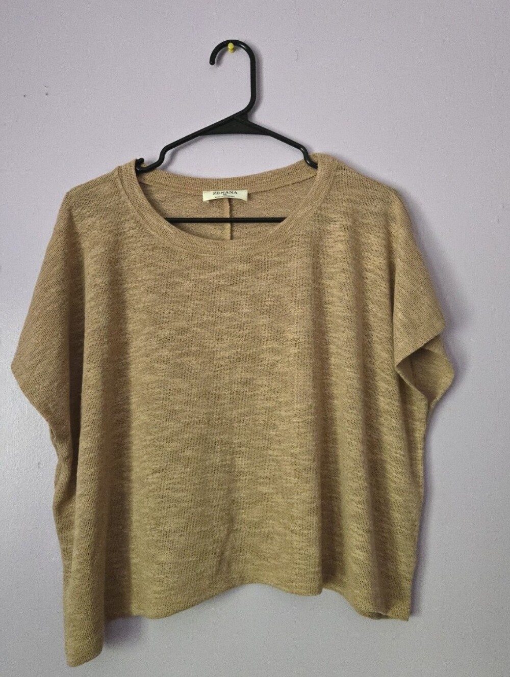 Zenana Outfitters XL Tan Short Sleeve Boxy Knit Crop Top